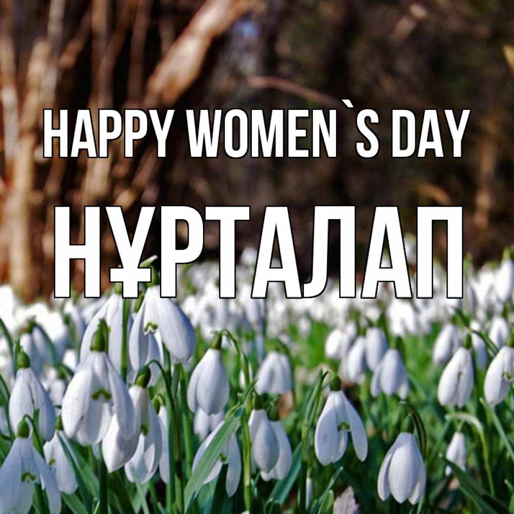 Greetings card с именем, НҰРТАЛАП happy women`s day с подснежниками 1 Greetings with text for free download 